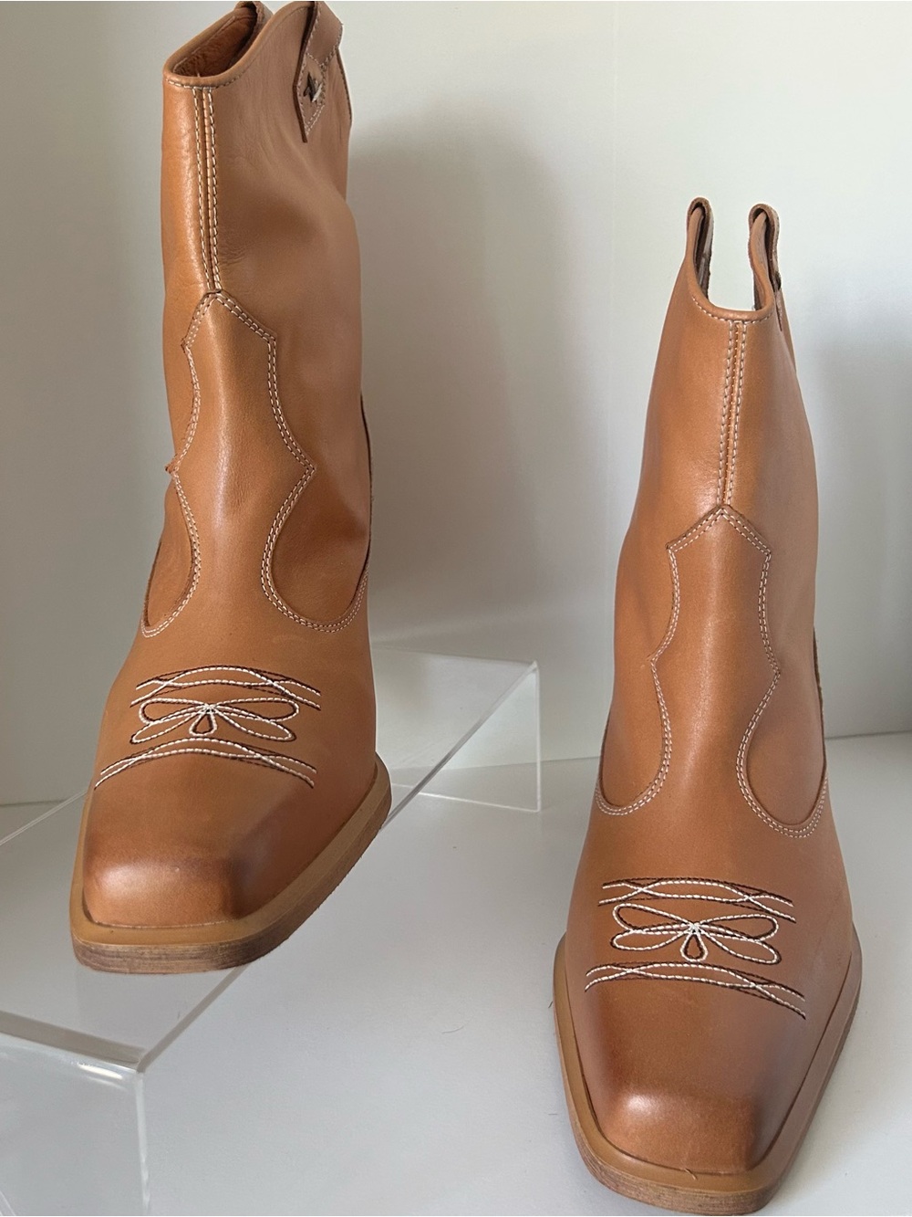 Free People Tan Leather Western Ankle Booties - Picture 2 of 7